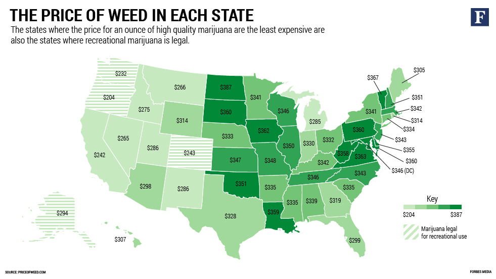 All 50 states ranked by the cost of weed, May 13, 2015. (Courtesy, Forbes)_156002