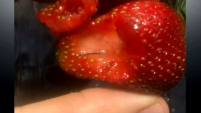 needle in strawberry